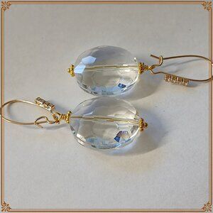 Elegant Large Glass Clear Crystal Faceted Oval Focal Beads Earrings